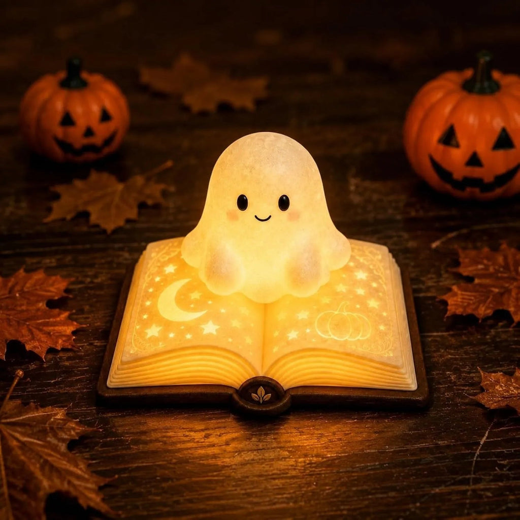LED Ghost Book Night Light - Warm Glow Resin Lamp for Kids' Rooms 3