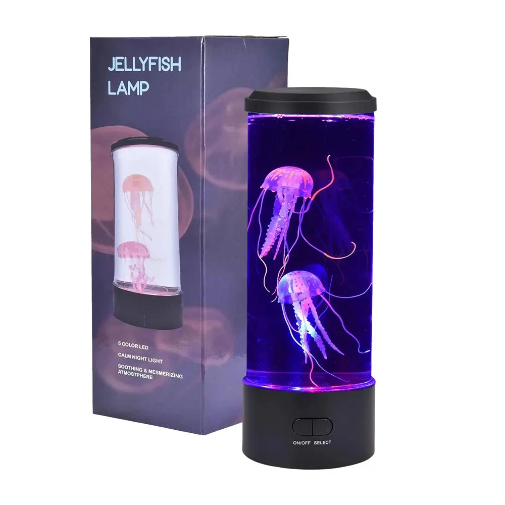 Jellyfish lamp with packaging on a white background