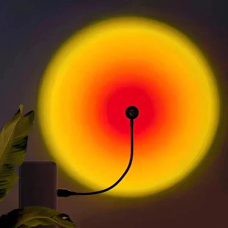 Circular light fixture with a gradient from yellow to red on a dark background