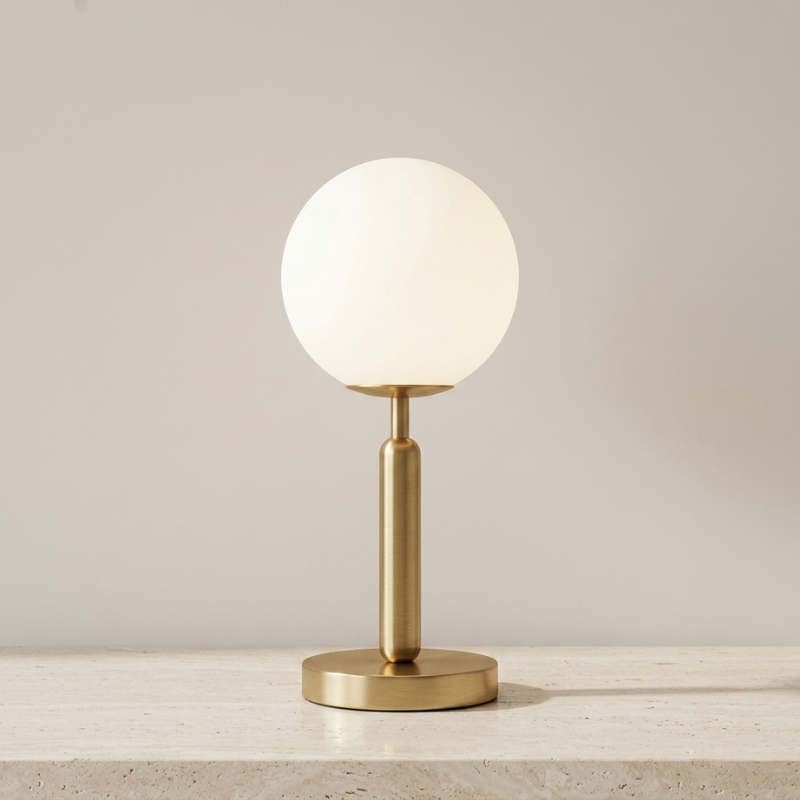 LED Table Lamp Glass Globe Brass Finish, Elegant Design
