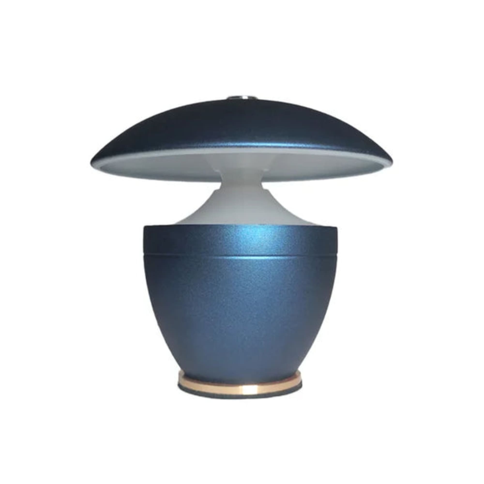 Blue table lamp with a white base on a white background