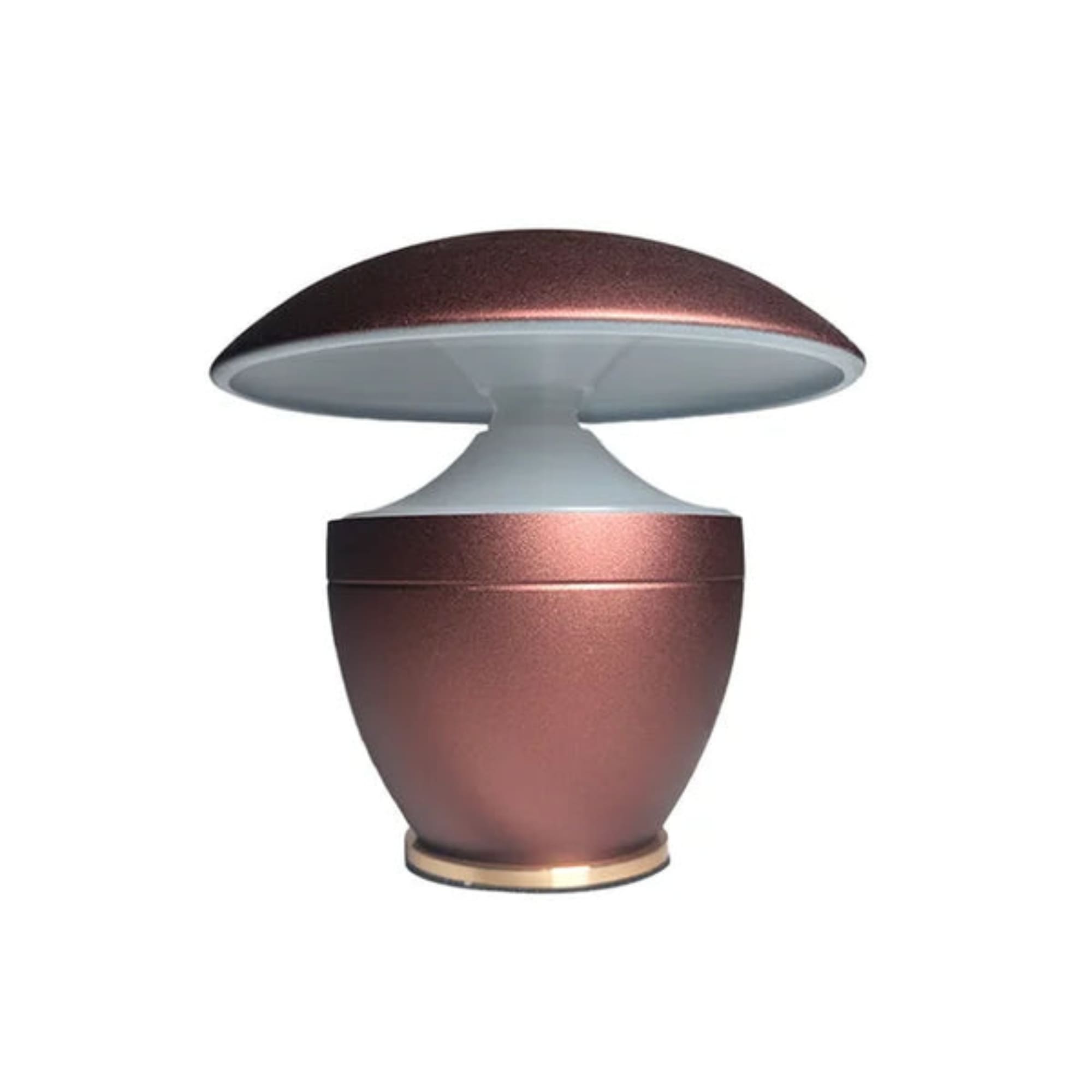 Copper-colored mushroom-shaped lamp on a white background
