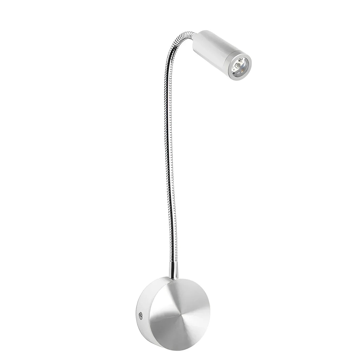 White wall-mounted lamp with flexible neck on a white background
