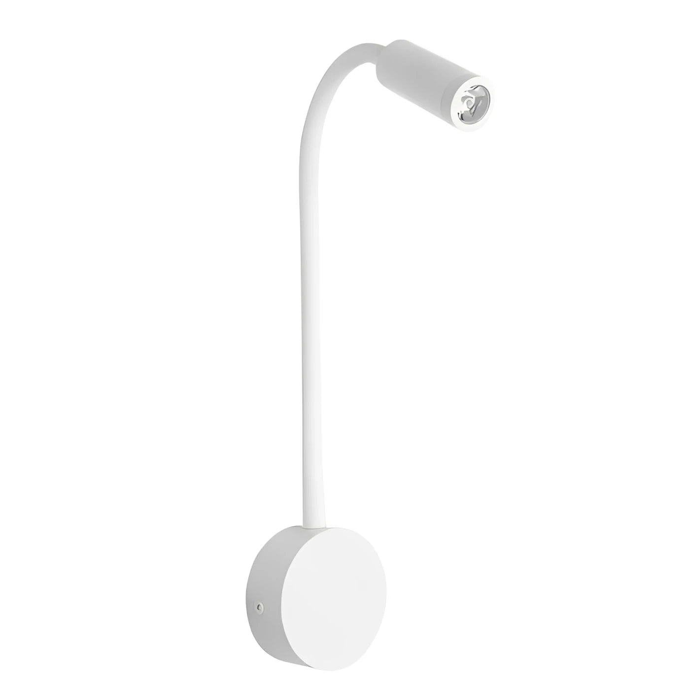 White wall-mounted lamp with flexible arm on a white background