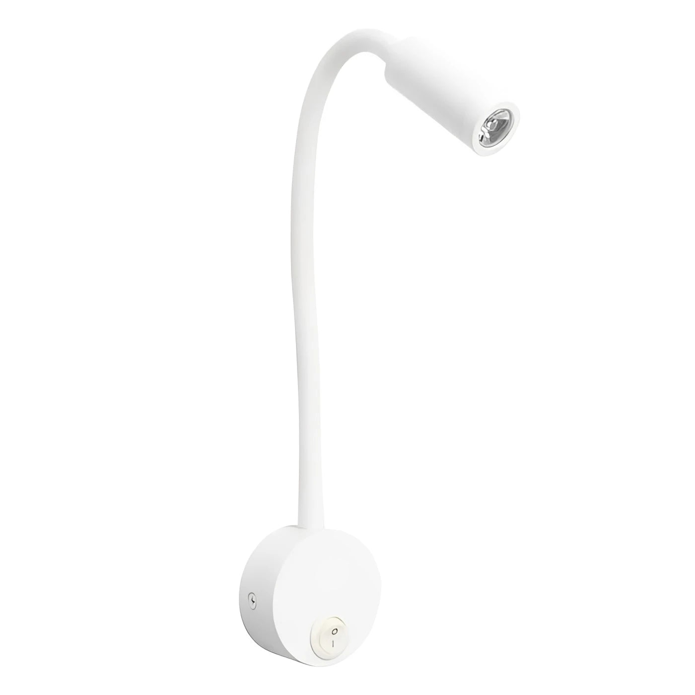 White wall-mounted lamp with flexible arm on a white background
