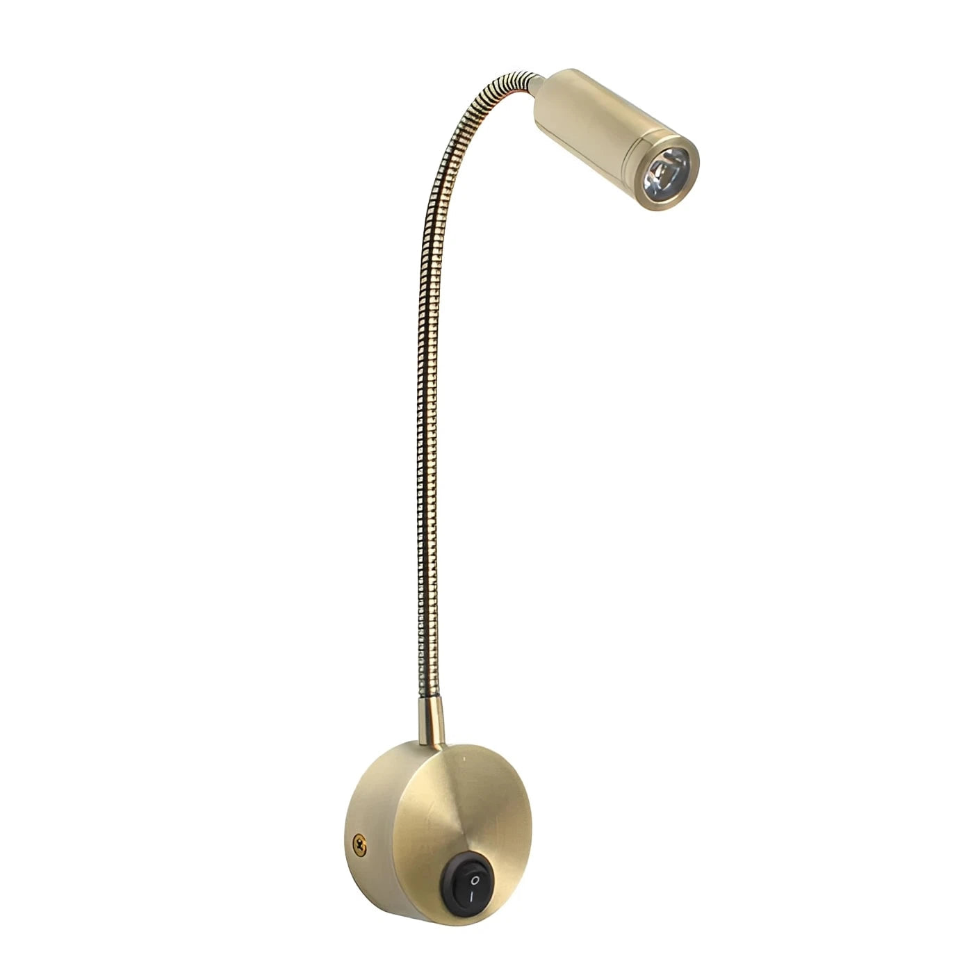 Gold adjustable reading lamp on a white background