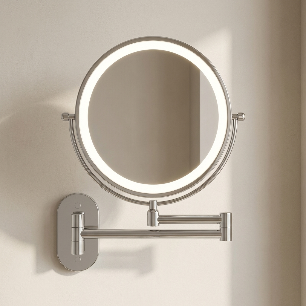 LED Wall Mirror with 10× Magnification and Touch-Controlled Lighting – Chrome Vanity Mirror for Makeup and Grooming