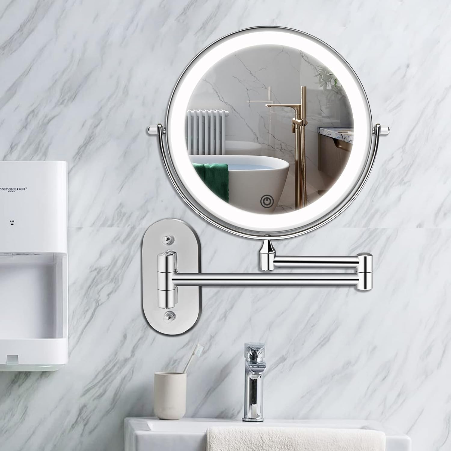 LED Wall Mirror with 10× Magnification and Touch-Controlled Lighting – Chrome Vanity Mirror for Makeup and Grooming 2