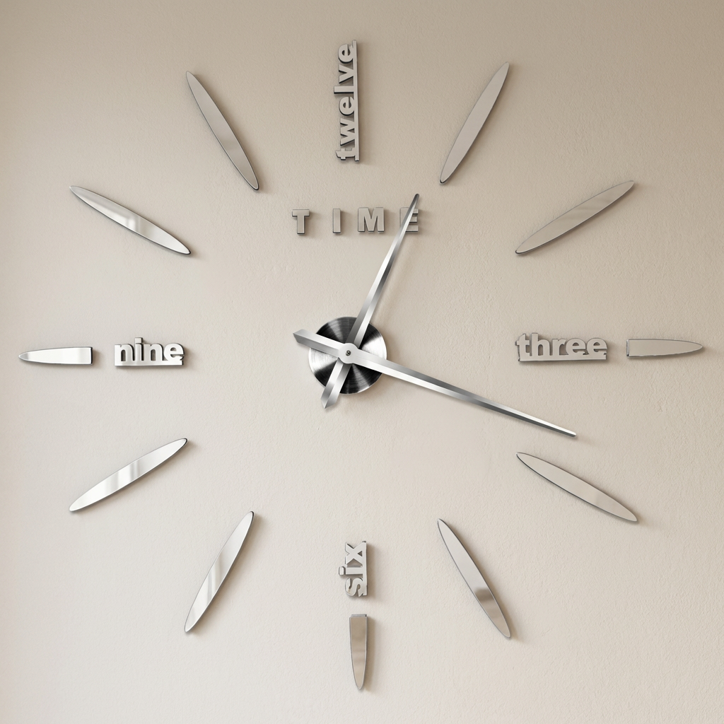Large Modern 3D Wall Clock Decor - Customizable Size with Silent Movement for Contemporary Home Design