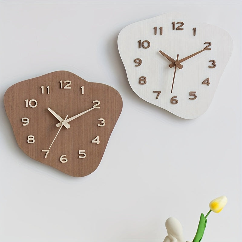 Large Modern Wall Clock - Silent Movement, Unique Irregular Wood Decor 1