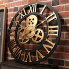 Large Modern Wall Clock - Silent Non-Ticking Gear Decor with Roman Numerals 0