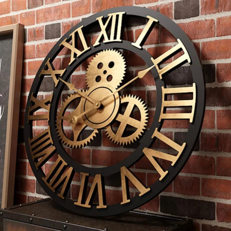 Large Modern Wall Clock - Silent Non-Ticking Gear Decor with Roman Numerals 0