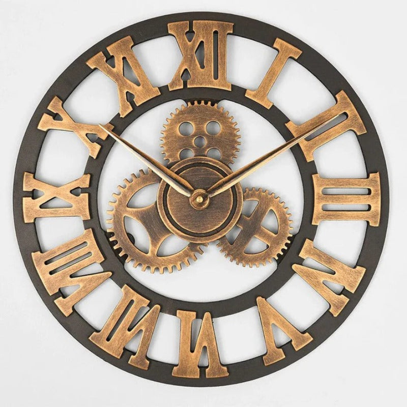 Large Modern Wall Clock - Silent Non-Ticking Gear Decor with Roman Numerals 1