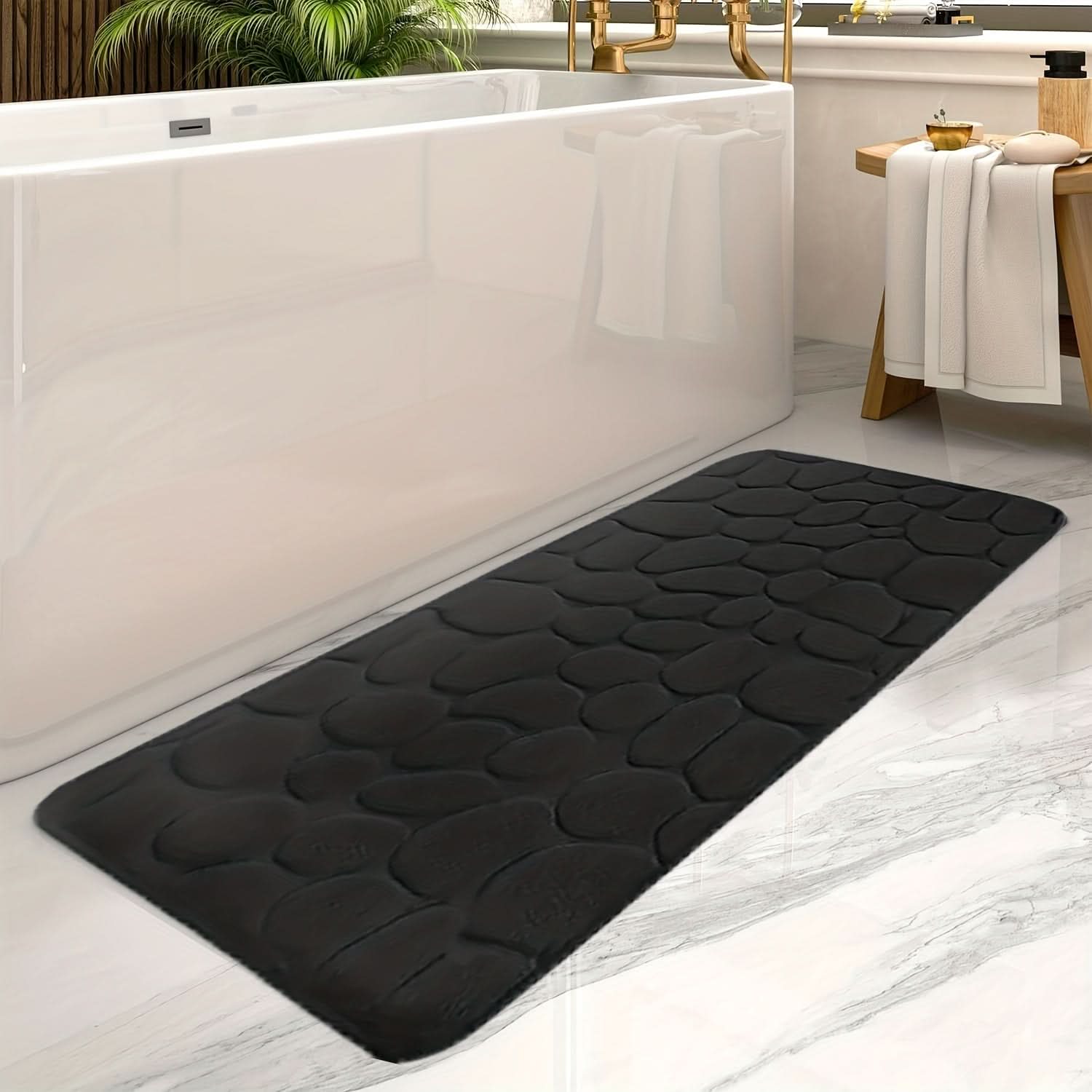 Large Non-Slip Bath Mat with Elegant Stripe Design – Comfortable Machine Washable Bathroom Rug for Safety and Style 1
