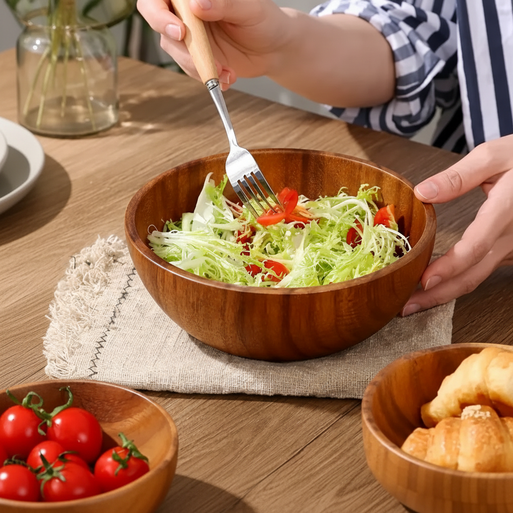 Large Wooden Salad Bowl - Heat Resistant, Child Safe & Versatile Use 1