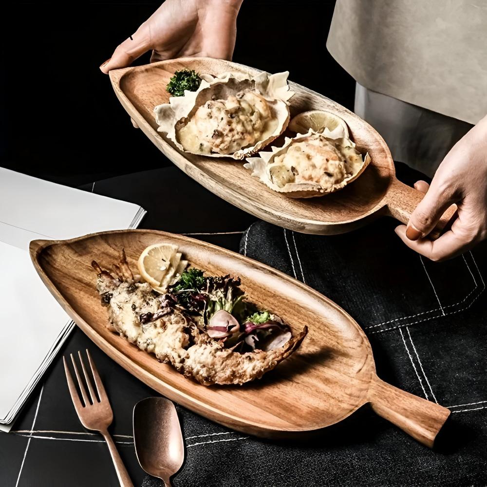 Leaf-Shaped Wooden Serving Plate - Elegant Design for Versatile Use 3