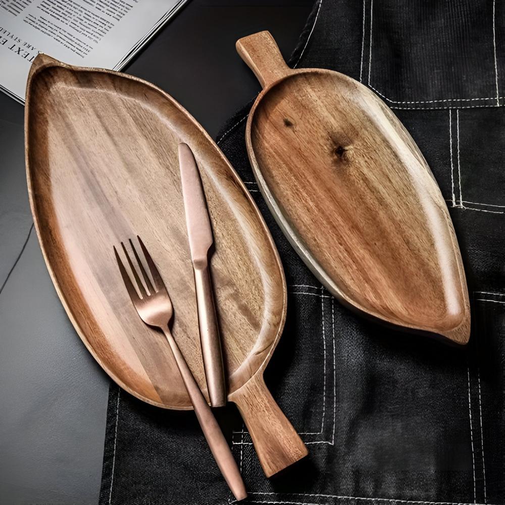 Leaf-Shaped Wooden Serving Plate - Elegant Design for Versatile Use 5