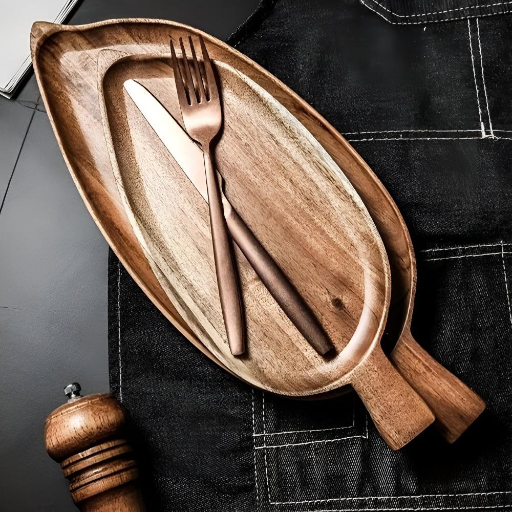 Leaf-Shaped Wooden Serving Plate - Elegant Design for Versatile Use 8