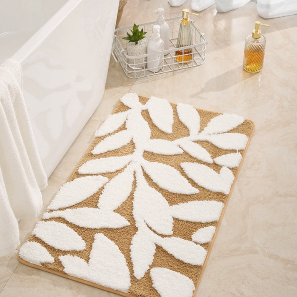 Leaf Pattern Bath Mat - Soft Microfiber, Non-Slip Safety & Comfort 0