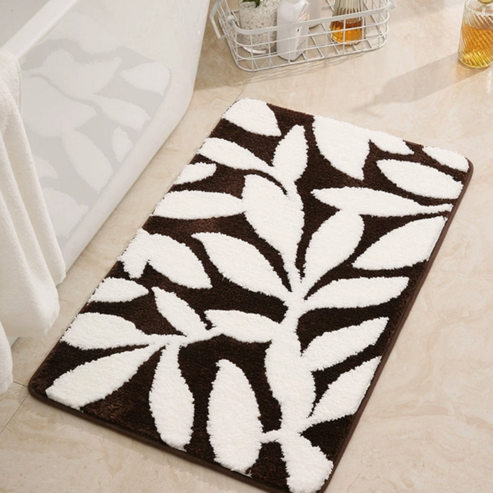 Leaf Pattern Bath Mat - Soft Microfiber, Non-Slip Safety & Comfort 3