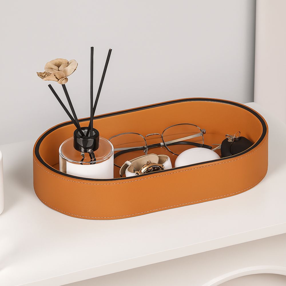 Leather Desk Organiser Tray - Stylish PU Leather with Multiple Compartments 4