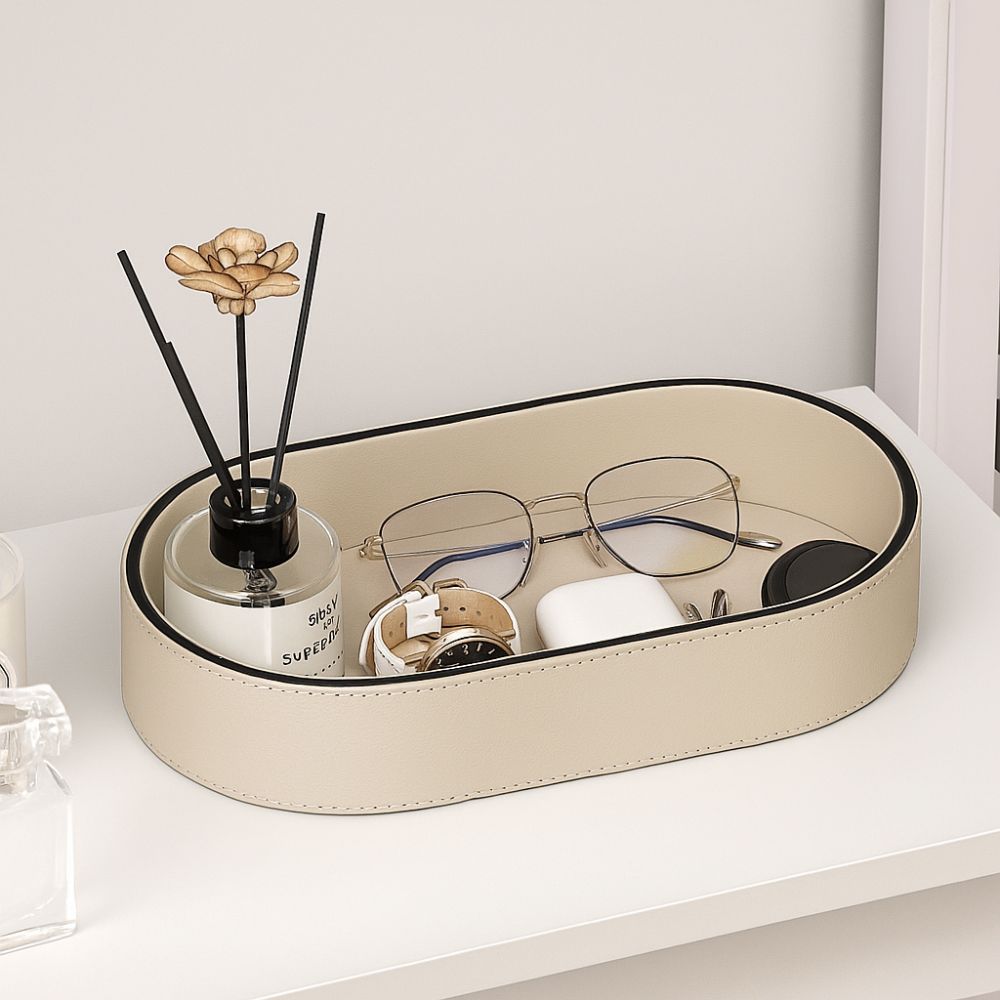 Leather Desk Organiser Tray - Stylish PU Leather with Multiple Compartments 5