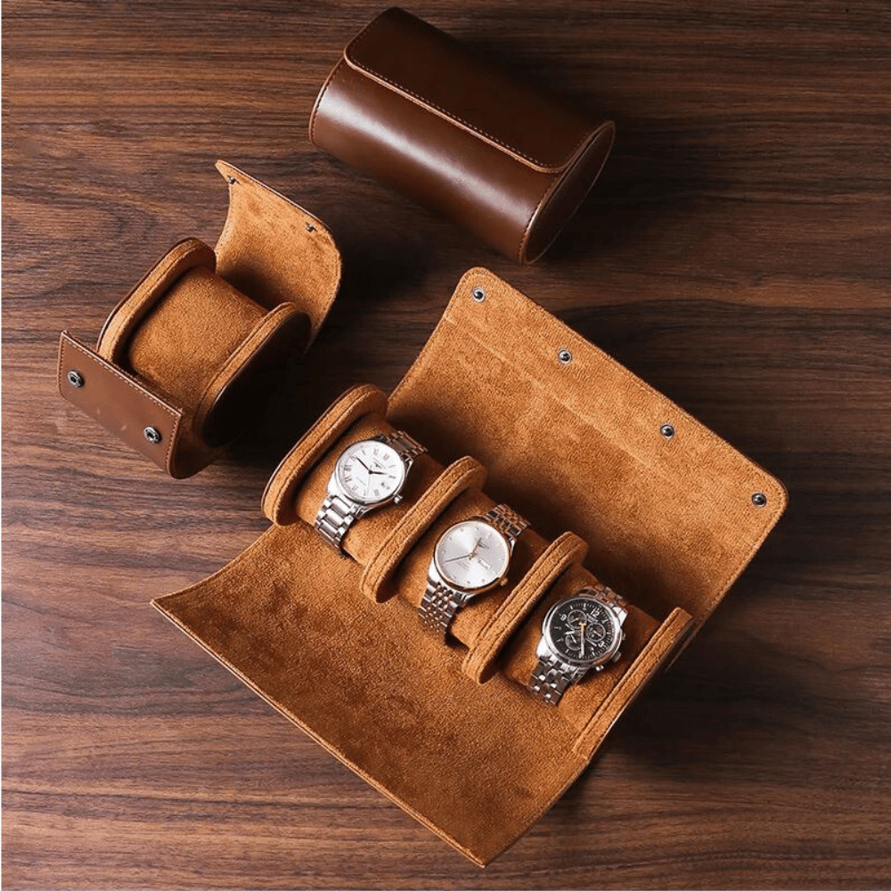 Leather Watch Case - Elegant Organizer for 1-3 Timepieces, Travel Friendly 0