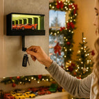 Person hanging keys on a wall-mounted key holder with Christmas decorations in the background