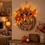 Autumn Pumpkin Hanging Decor, Jack-o'-Lantern Design, Warm Light Option, Seasonal Display 1