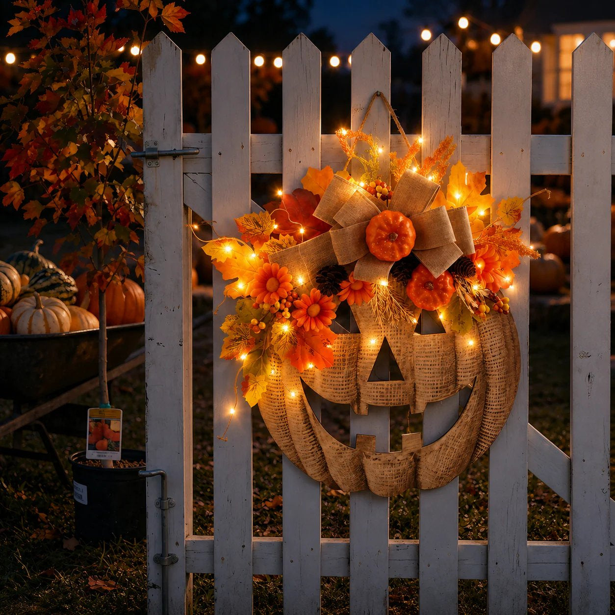 Autumn Pumpkin Hanging Decor, Jack-o'-Lantern Design, Warm Light Option, Seasonal Display 2
