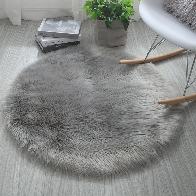 Long Plush Round Carpet - Ultra Soft, Machine Washable Faux Wool Mat 0