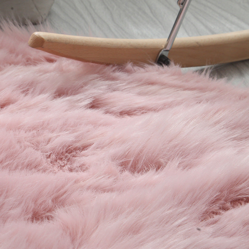 Long Plush Round Carpet - Ultra Soft, Machine Washable Faux Wool Mat 3