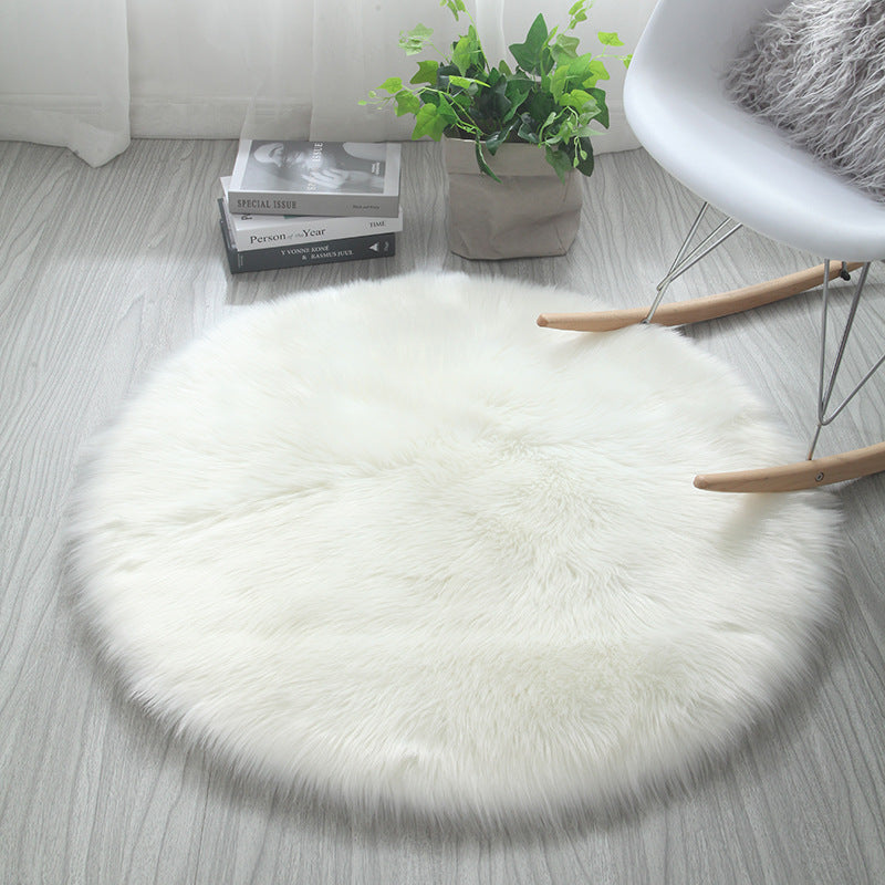 Long Plush Round Carpet - Ultra Soft, Machine Washable Faux Wool Mat 4