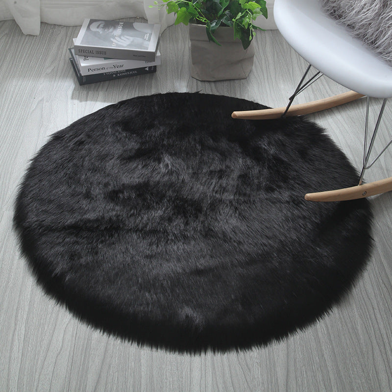 Long Plush Round Carpet - Ultra Soft, Machine Washable Faux Wool Mat 5