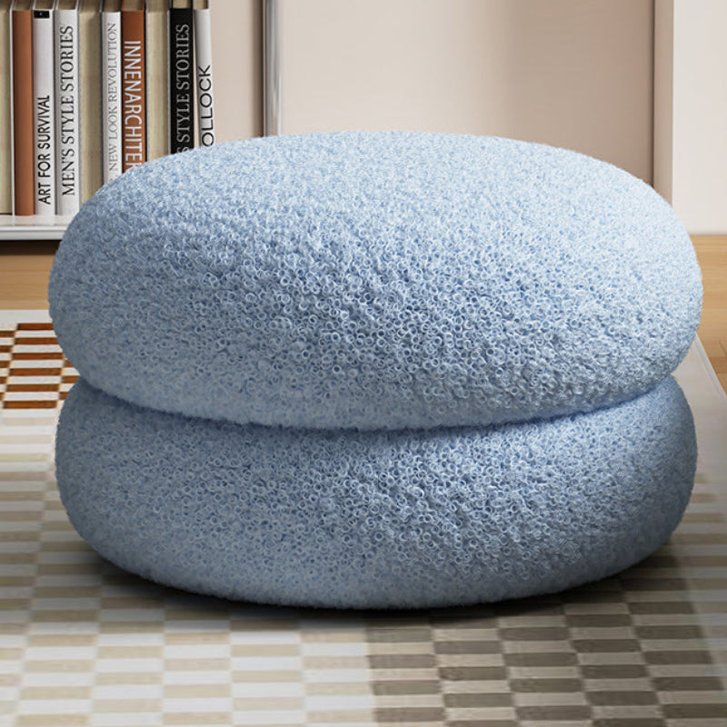 Low Round Stool - Soft Sherpa Fabric & Solid Wood Frame for Cozy Seating 11