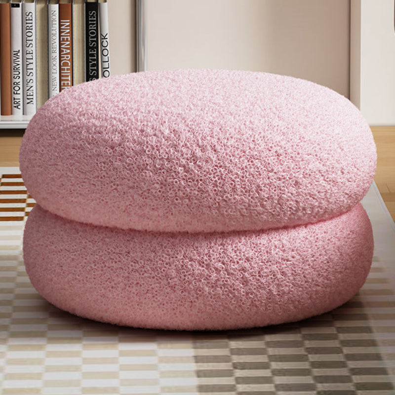 Low Round Stool - Soft Sherpa Fabric & Solid Wood Frame for Cozy Seating 12