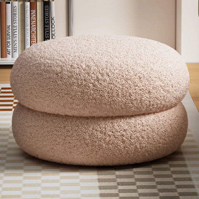 Low Round Stool - Soft Sherpa Fabric & Solid Wood Frame for Cozy Seating 7