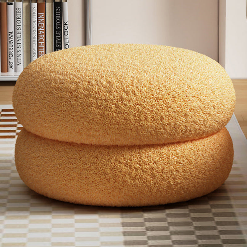 Low Round Stool - Soft Sherpa Fabric & Solid Wood Frame for Cozy Seating 9