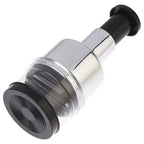Chrome kitchen faucet handle with black rubber sleeve on a white background