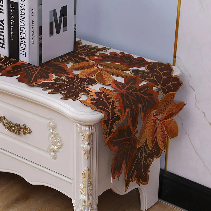 Maple Leaf Table Runner - Embroidered Autumn Decor for Dining & Entry Tables 2