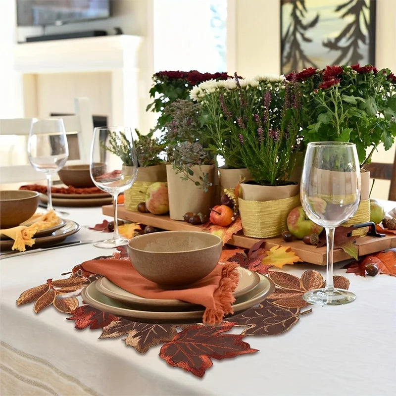 Maple Leaf Table Runner - Embroidered Autumn Decor for Dining & Entry Tables 3