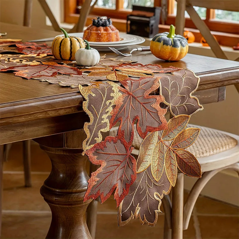 Maple Leaf Table Runner - Embroidered Autumn Decor for Dining & Entry Tables 5