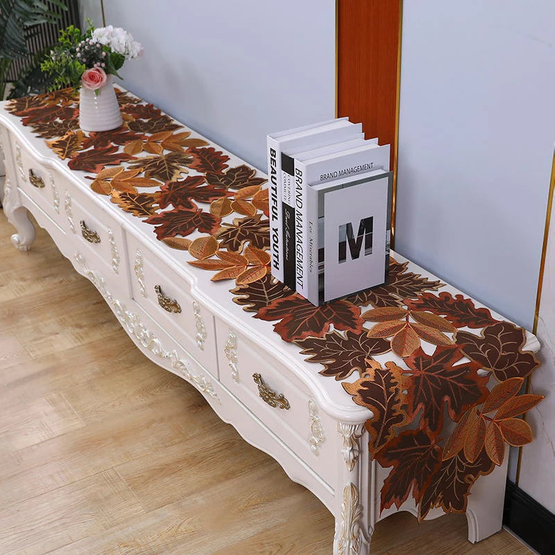 Maple Leaf Table Runner - Embroidered Autumn Decor for Dining & Entry Tables 7