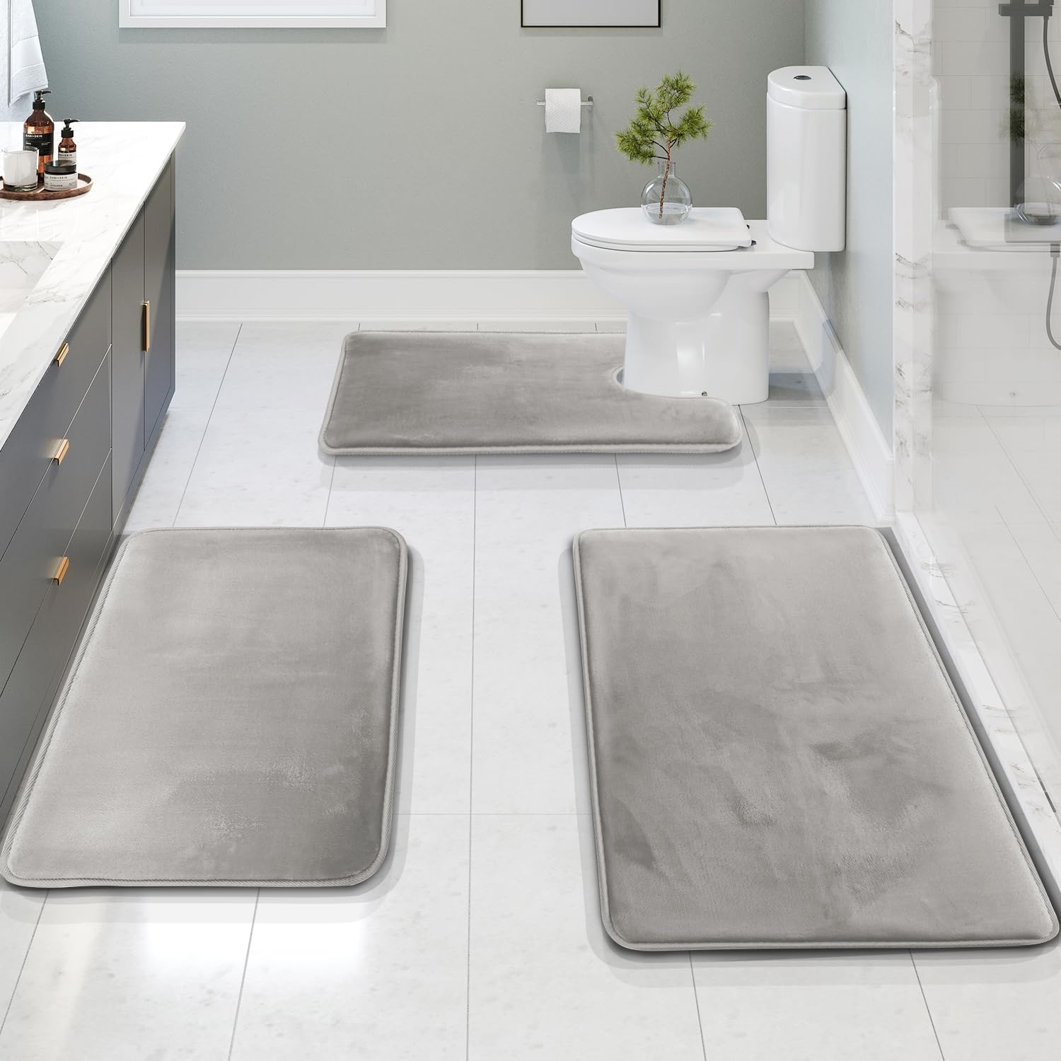 Memory Foam Non-Slip Bath Mat Set of 3 – Soft, Absorbent Bathroom Rugs for Ultimate Comfort 0