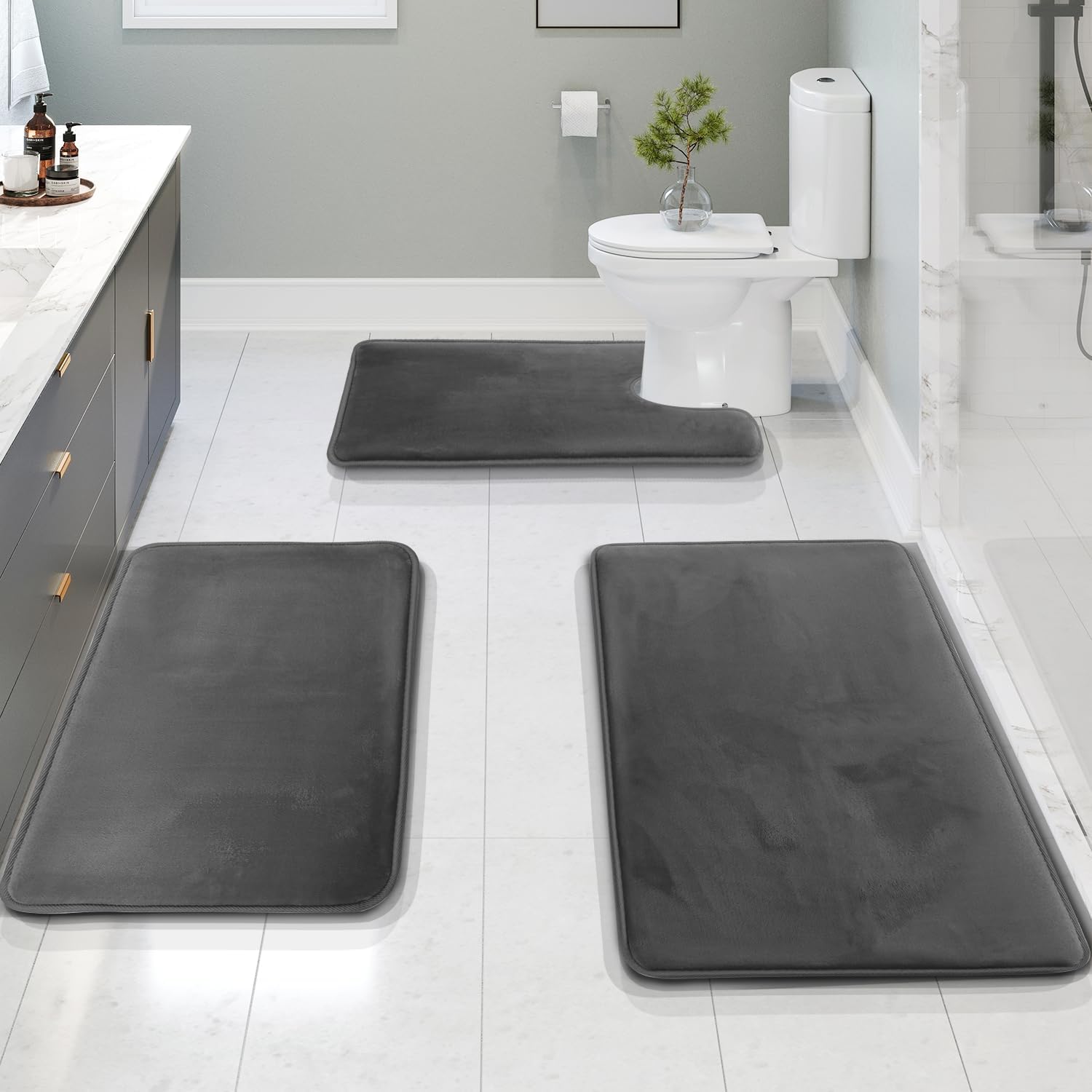 Memory Foam Non-Slip Bath Mat Set of 3 – Soft, Absorbent Bathroom Rugs for Ultimate Comfort 1