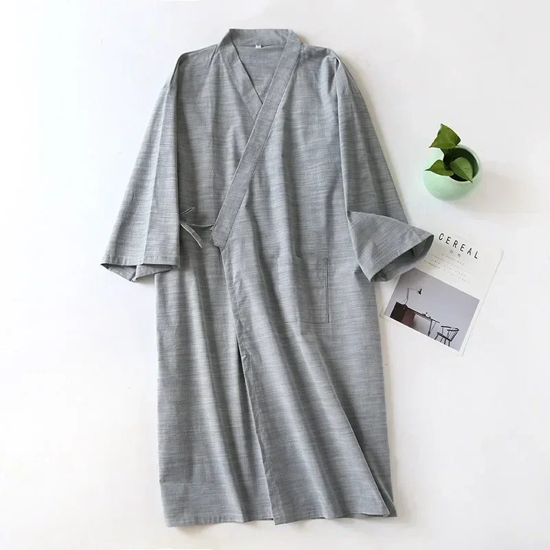 MenÕs Cotton Kimono Nightgown Ð Soft, Breathable Nightshirt for Ultimate Comfort 10