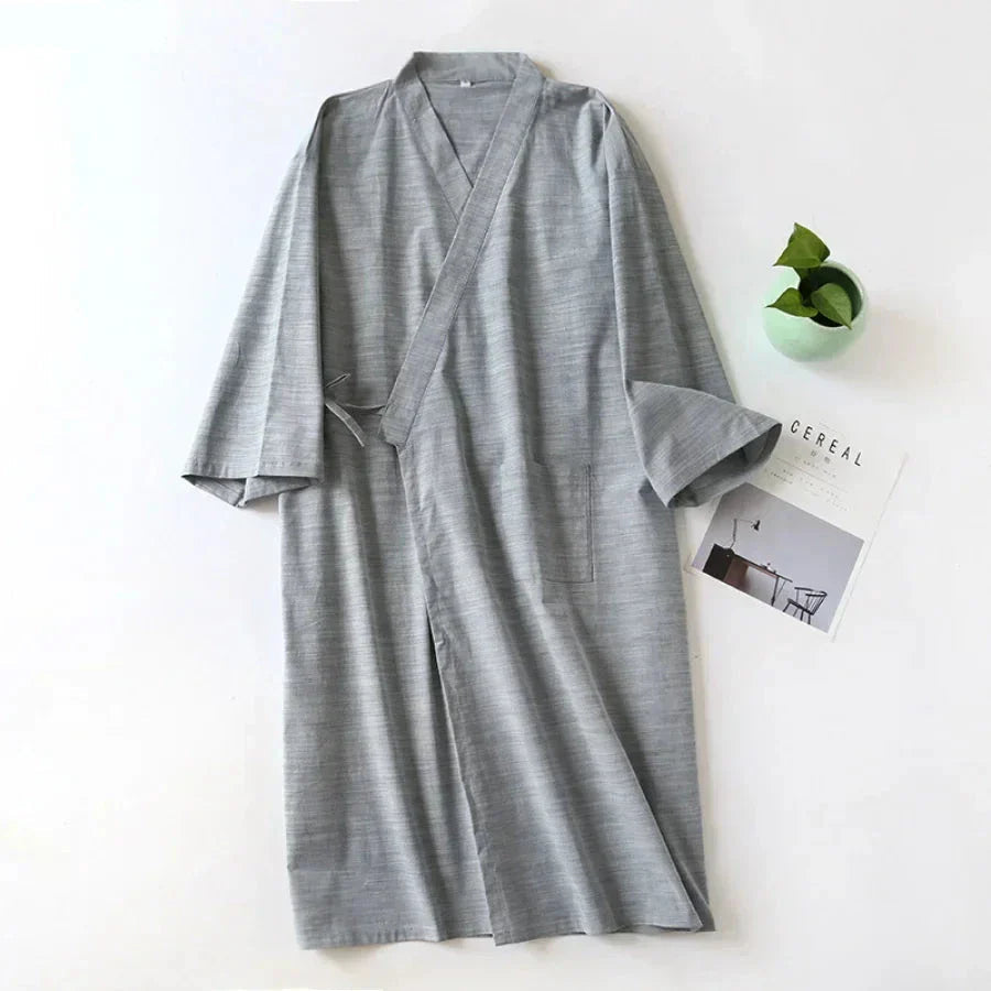 MenÕs Cotton Kimono Nightgown Ð Soft, Breathable Nightshirt for Ultimate Comfort 3