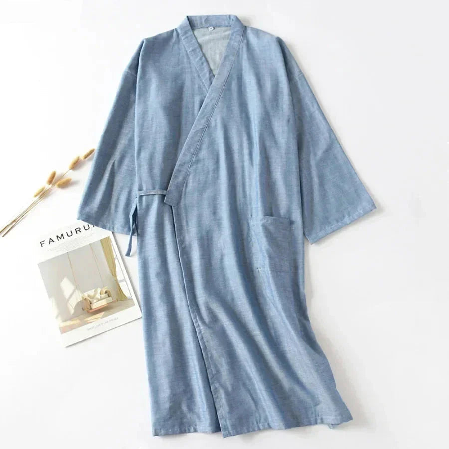 MenÕs Cotton Kimono Nightgown Ð Soft, Breathable Nightshirt for Ultimate Comfort 5