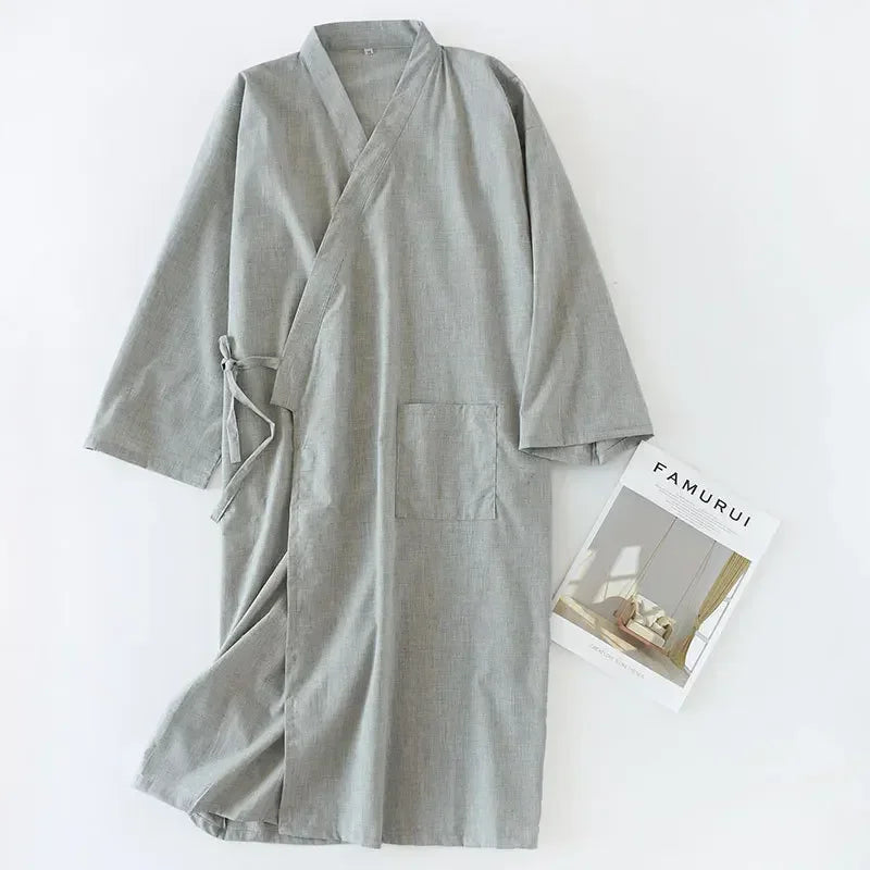 MenÕs Cotton Kimono Nightgown Ð Soft, Breathable Nightshirt for Ultimate Comfort 7