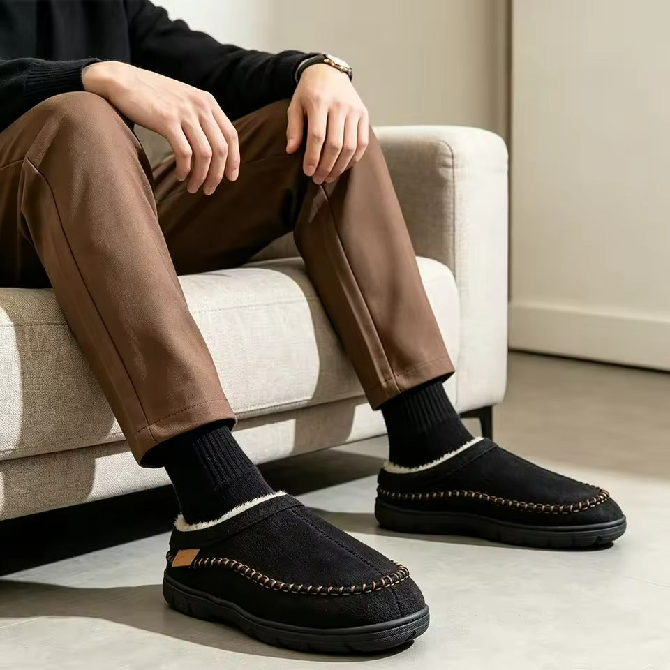 Men's Winter Indoor Slippers Solid Pattern Closed Toe Slip-On Low Heel